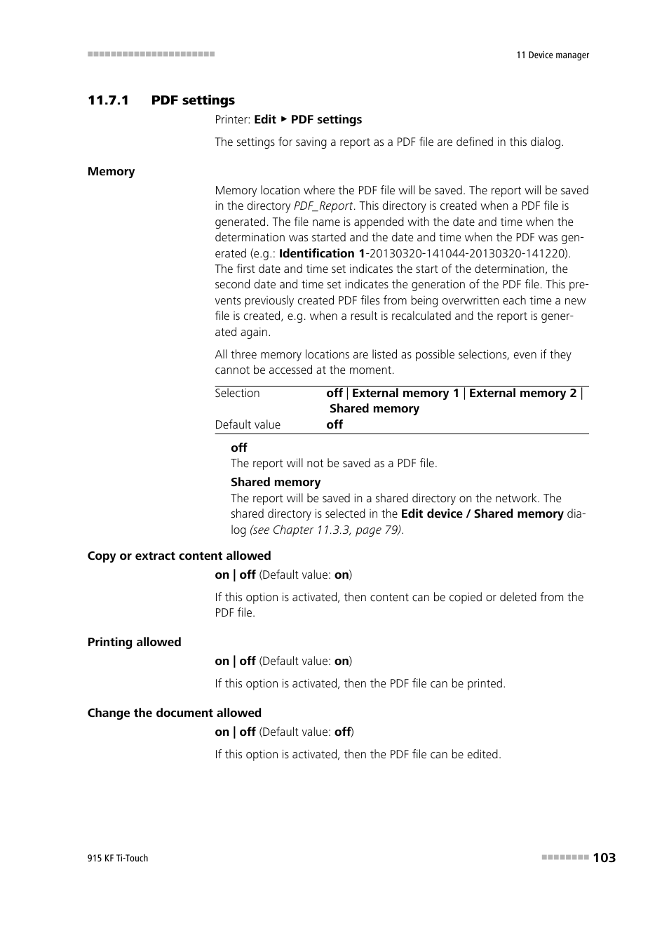 1 pdf settings, Pdf settings | Metrohm 915 KF Ti-Touch User Manual | Page 117 / 382