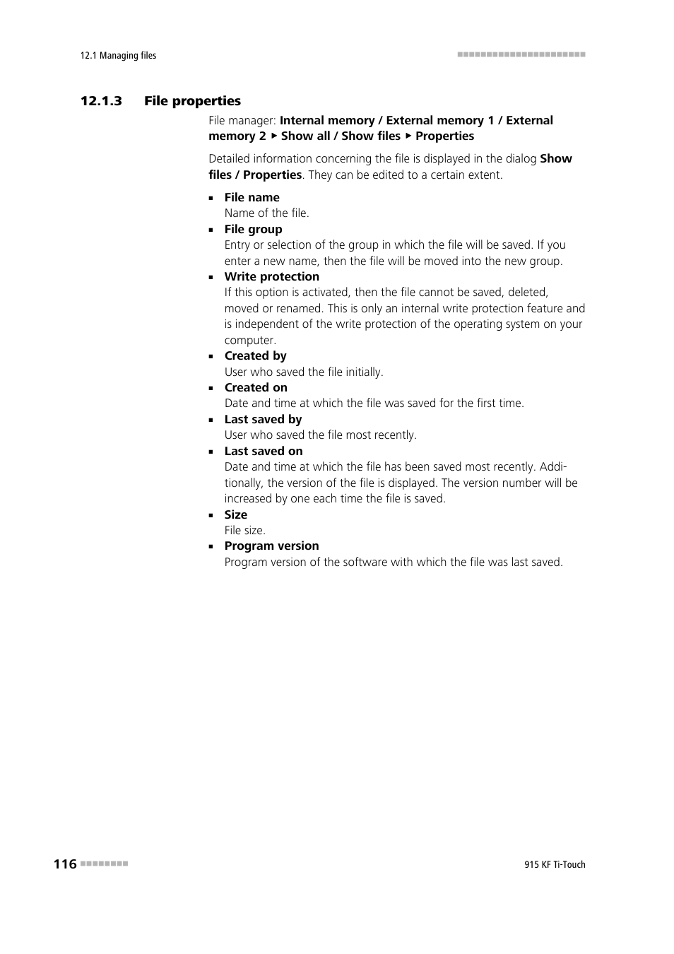 3 file properties, File properties | Metrohm 915 KF Ti-Touch User Manual | Page 130 / 382