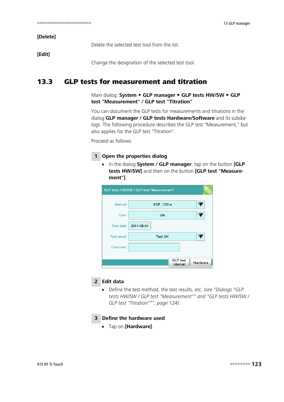 3 glp tests for measurement and titration | Metrohm 915 KF Ti-Touch User Manual | Page 137 / 382