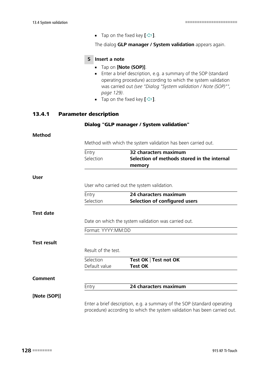 1 parameter description, Parameter description | Metrohm 915 KF Ti-Touch User Manual | Page 142 / 382