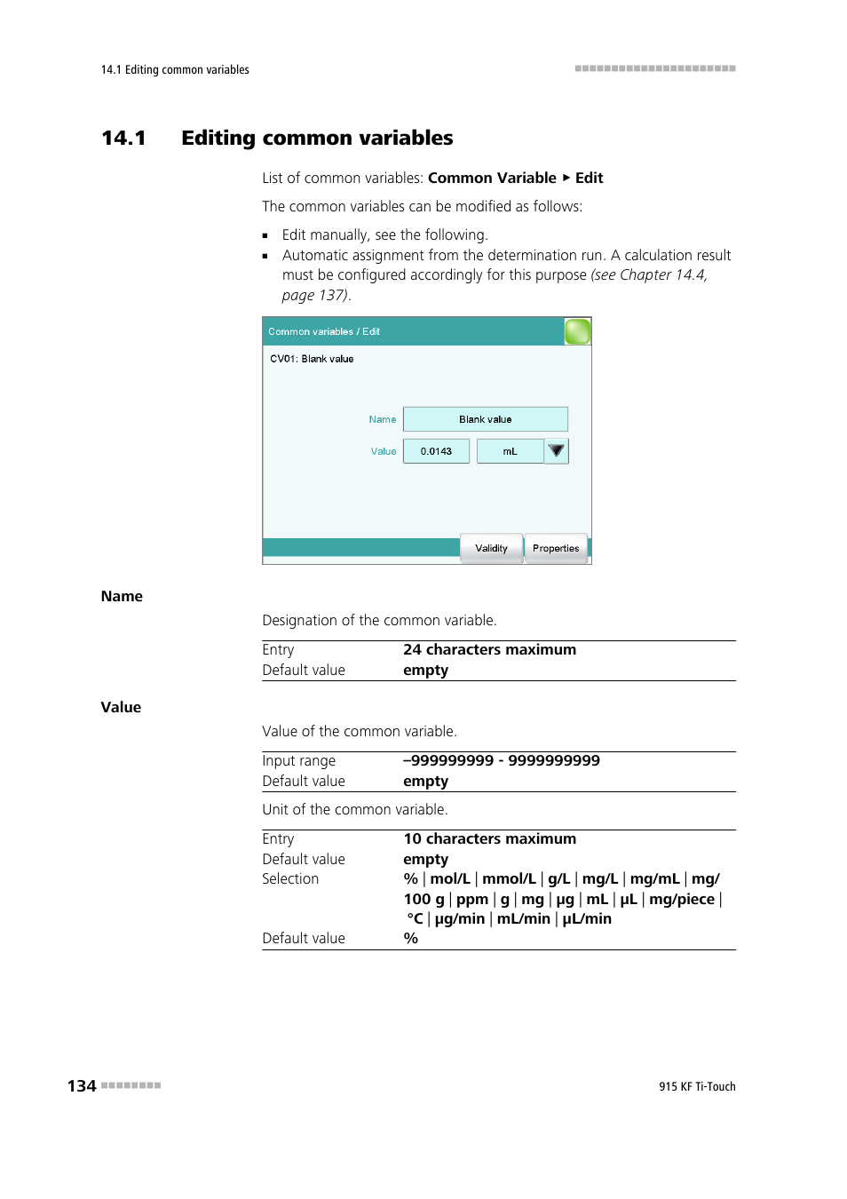 1 editing common variables | Metrohm 915 KF Ti-Touch User Manual | Page 148 / 382