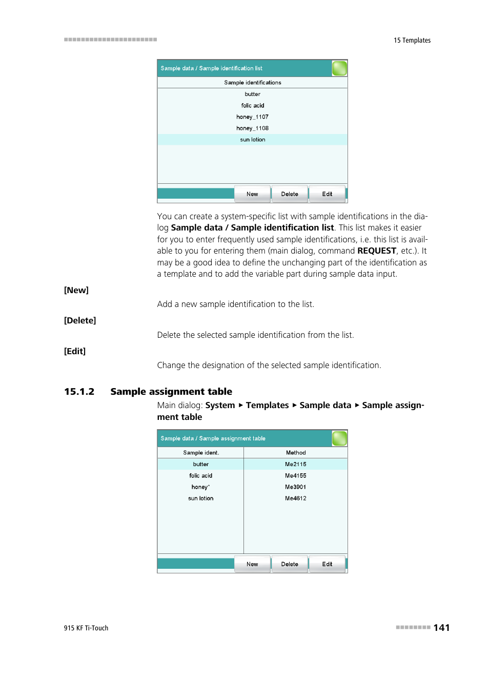2 sample assignment table, Sample assignment table | Metrohm 915 KF Ti-Touch User Manual | Page 155 / 382
