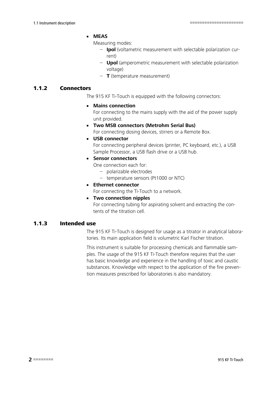 2 connectors, 3 intended use, Connectors | Intended use | Metrohm 915 KF Ti-Touch User Manual | Page 16 / 382