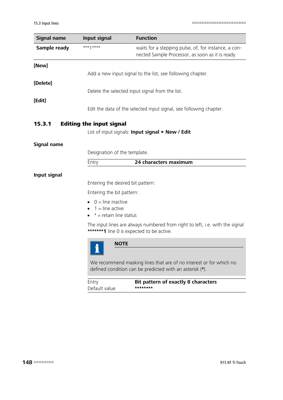 1 editing the input signal, Editing the input signal | Metrohm 915 KF Ti-Touch User Manual | Page 162 / 382