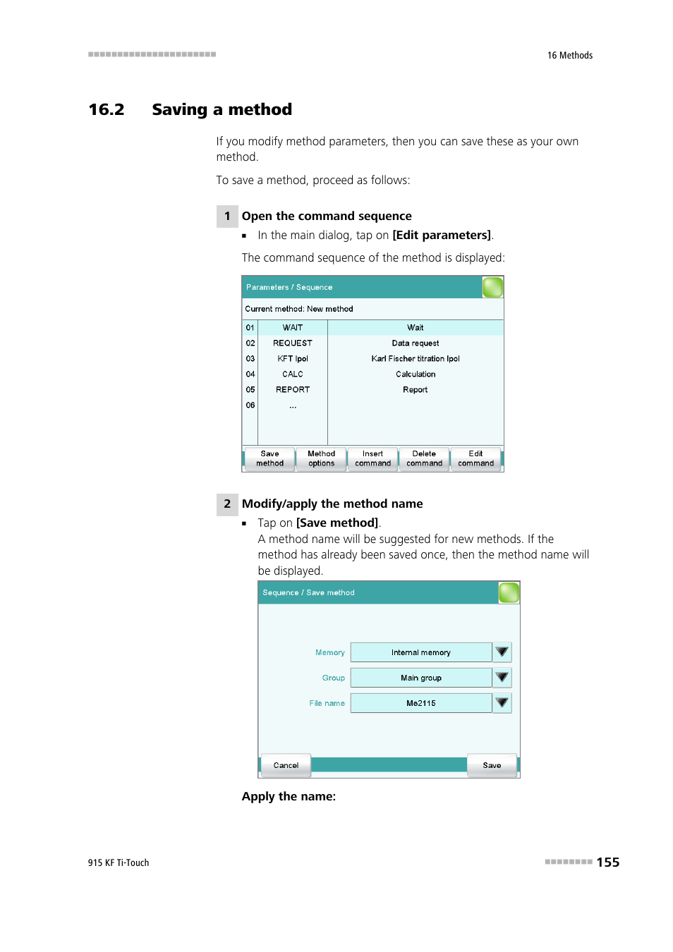 2 saving a method | Metrohm 915 KF Ti-Touch User Manual | Page 169 / 382