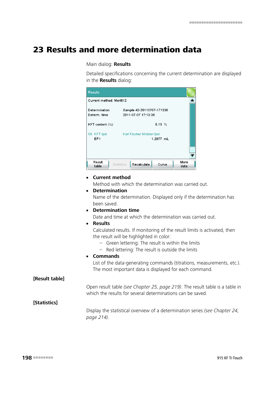 23 results and more determination data | Metrohm 915 KF Ti-Touch User Manual | Page 212 / 382