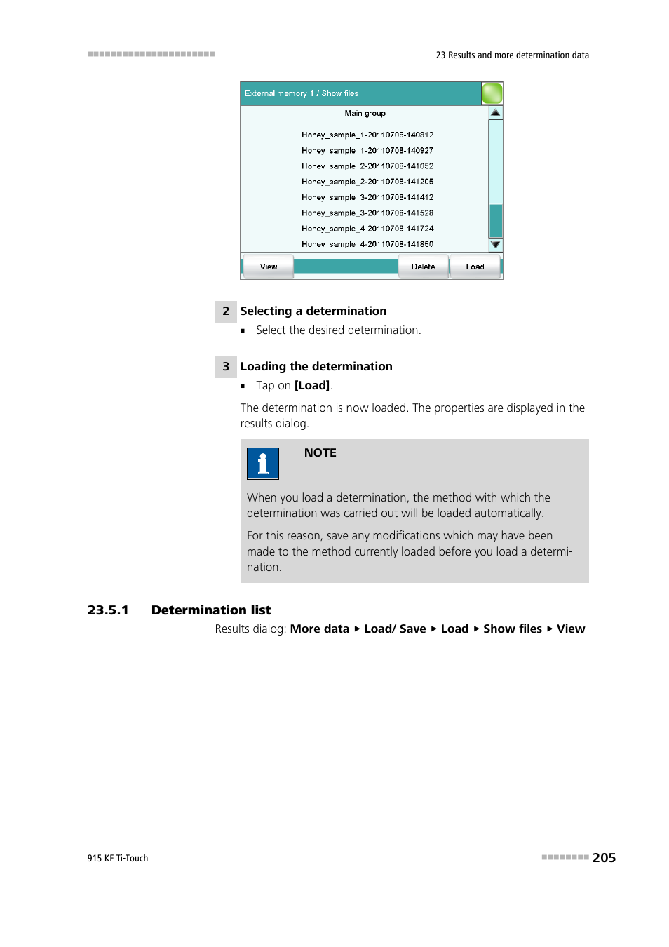 1 determination list, Determination list | Metrohm 915 KF Ti-Touch User Manual | Page 219 / 382