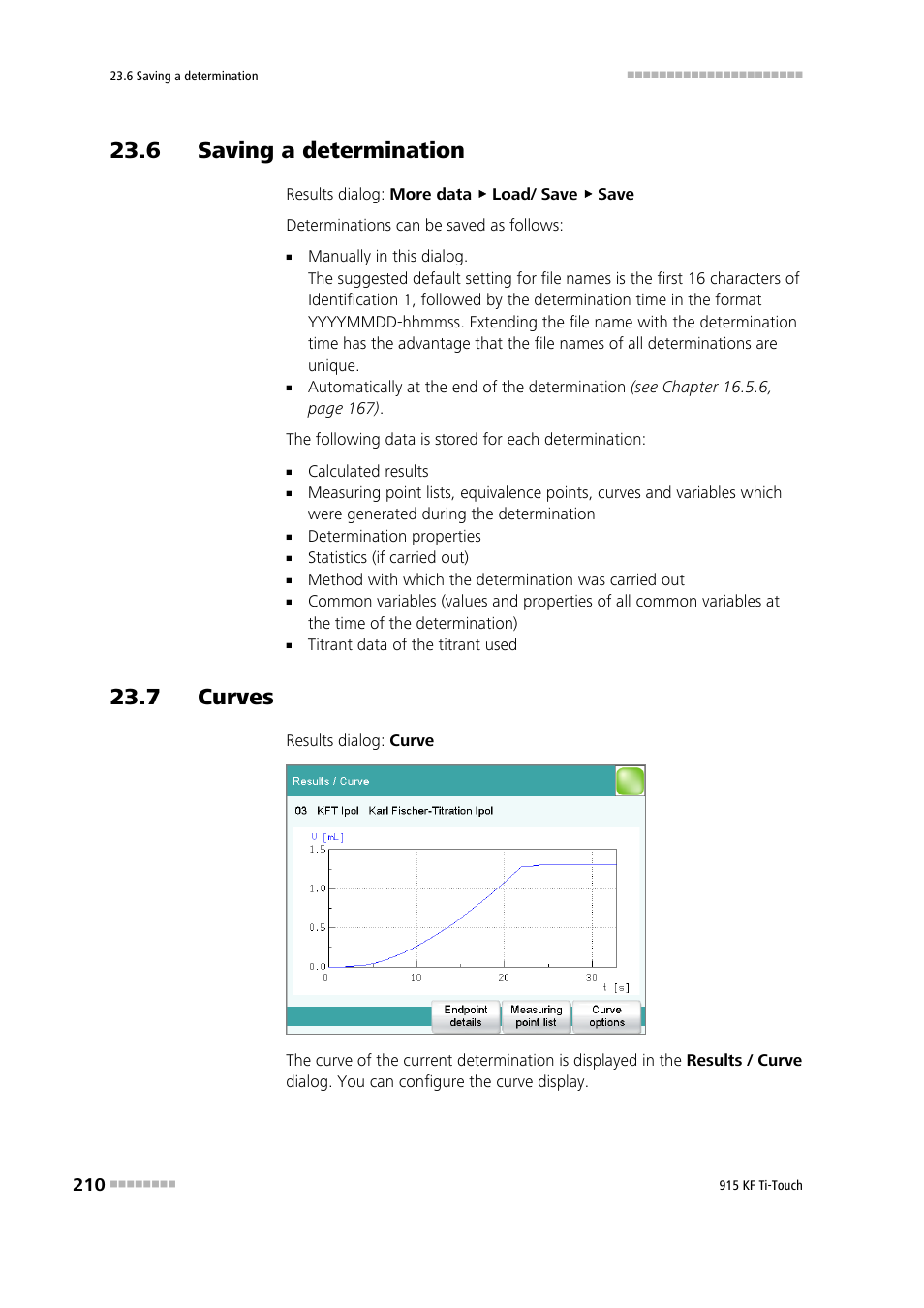 6 saving a determination, 7 curves | Metrohm 915 KF Ti-Touch User Manual | Page 224 / 382