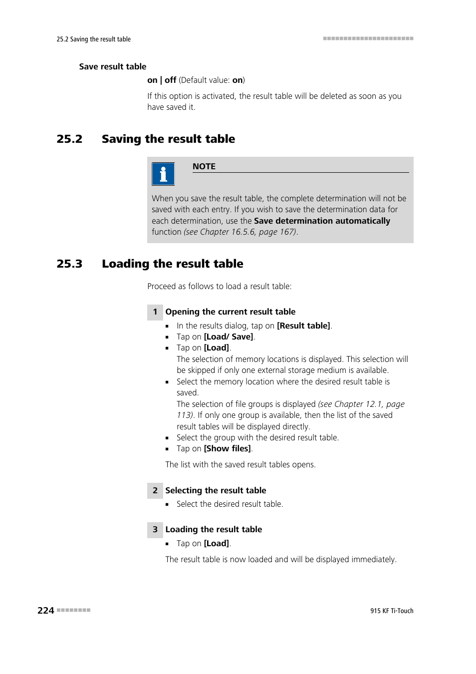 2 saving the result table, 3 loading the result table | Metrohm 915 KF Ti-Touch User Manual | Page 238 / 382