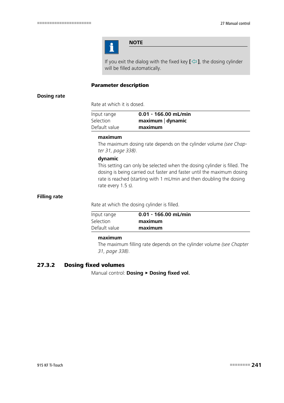 2 dosing fixed volumes, Dosing fixed volumes | Metrohm 915 KF Ti-Touch User Manual | Page 255 / 382