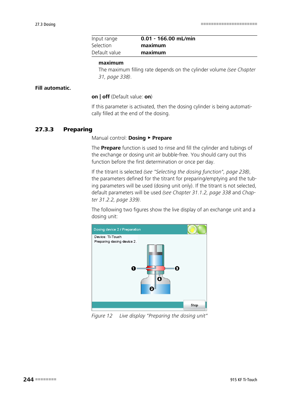 3 preparing, Preparing, Figure 12 | Live display "preparing the dosing unit | Metrohm 915 KF Ti-Touch User Manual | Page 258 / 382