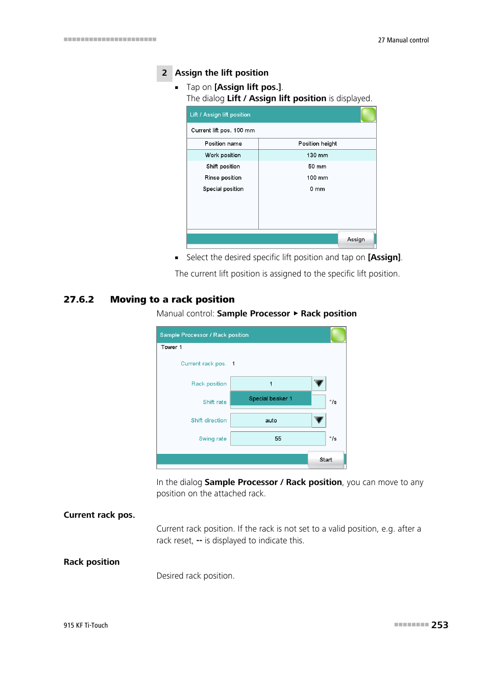 2 moving to a rack position, Moving to a rack position | Metrohm 915 KF Ti-Touch User Manual | Page 267 / 382