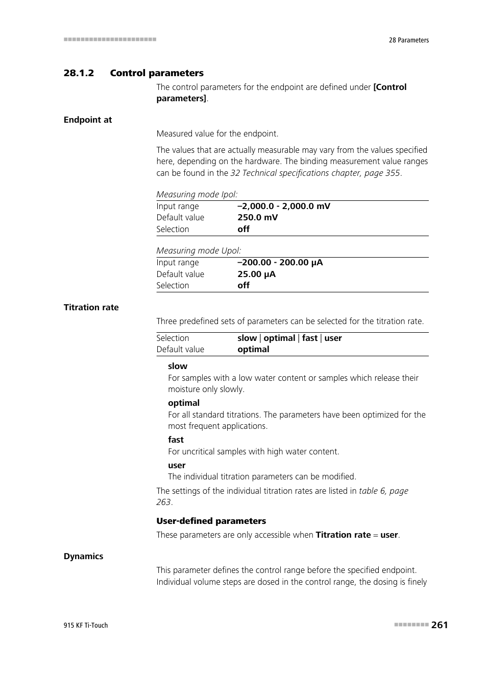 2 control parameters, Control parameters | Metrohm 915 KF Ti-Touch User Manual | Page 275 / 382