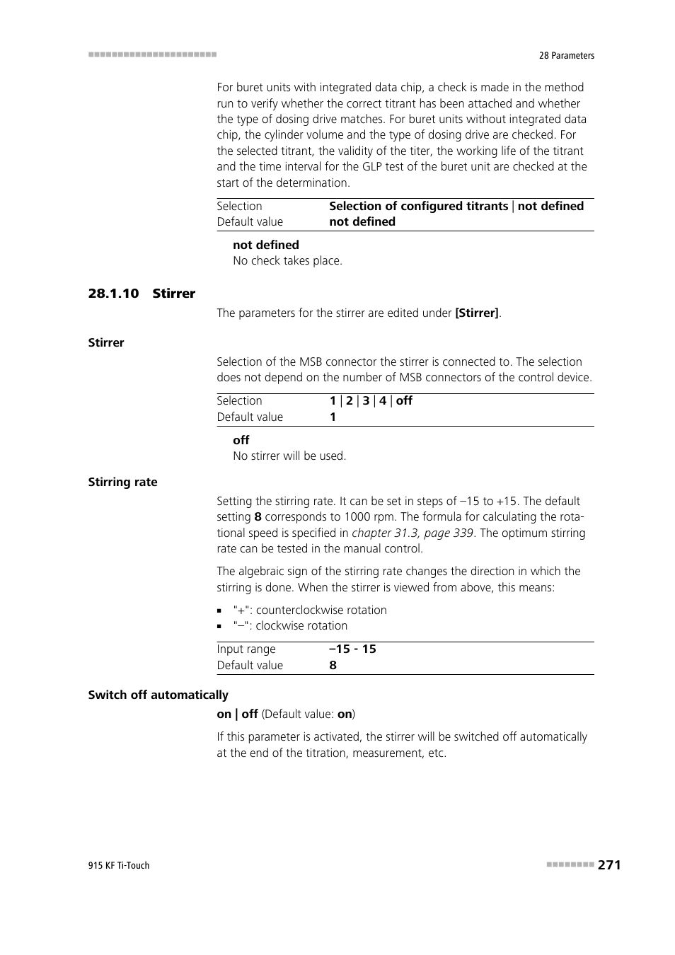 10 stirrer | Metrohm 915 KF Ti-Touch User Manual | Page 285 / 382