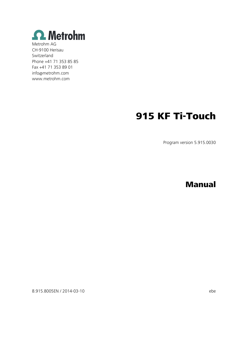 915 kf ti-touch, Manual | Metrohm 915 KF Ti-Touch User Manual | Page 3 / 382