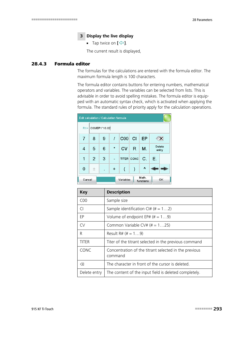 3 formula editor, Formula editor | Metrohm 915 KF Ti-Touch User Manual | Page 307 / 382