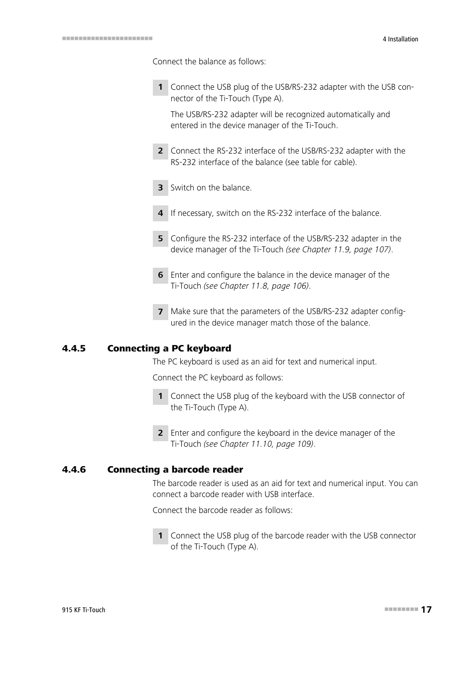 5 connecting a pc keyboard, 6 connecting a barcode reader, Connecting a pc keyboard | Connecting a barcode reader | Metrohm 915 KF Ti-Touch User Manual | Page 31 / 382