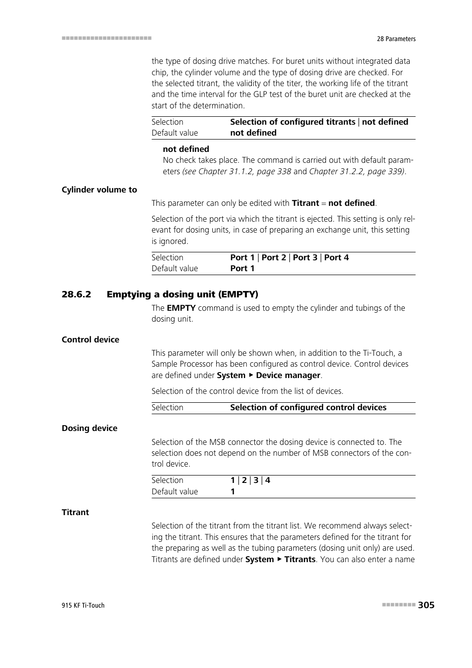 2 emptying a dosing unit (empty), Emptying a dosing unit (empty) | Metrohm 915 KF Ti-Touch User Manual | Page 319 / 382