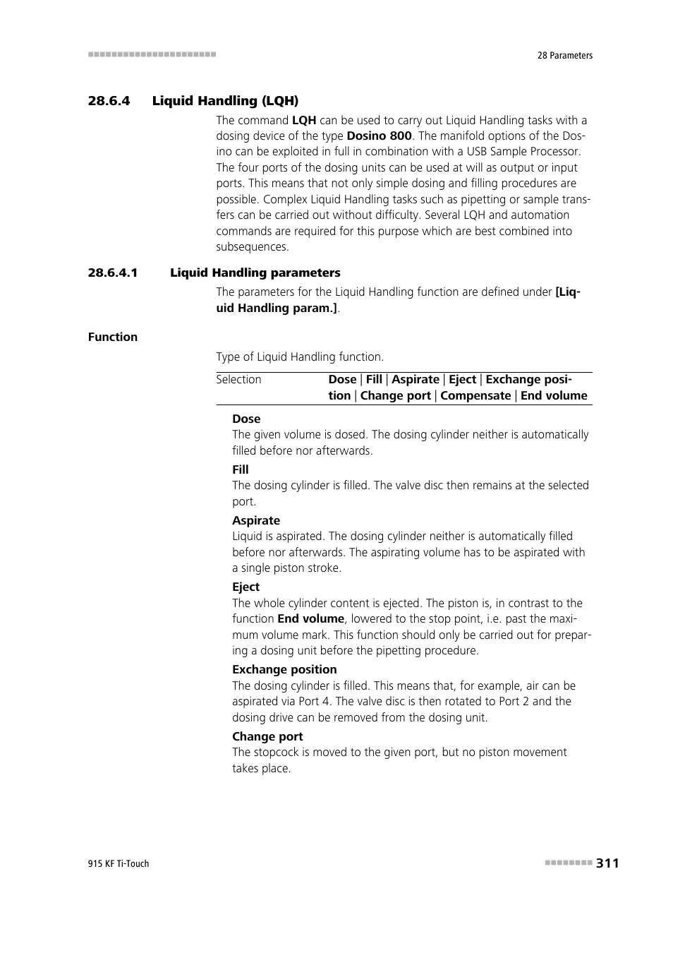 4 liquid handling (lqh), 1 liquid handling parameters, Liquid handling (lqh) | Metrohm 915 KF Ti-Touch User Manual | Page 325 / 382