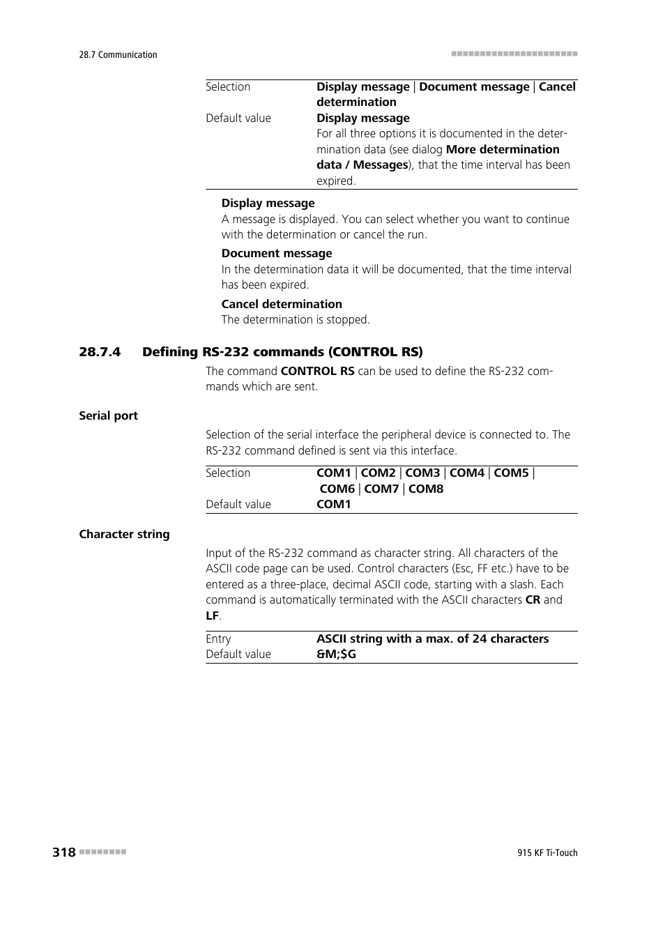 4 defining rs-232 commands (control rs), Defining rs-232 commands (control rs) | Metrohm 915 KF Ti-Touch User Manual | Page 332 / 382