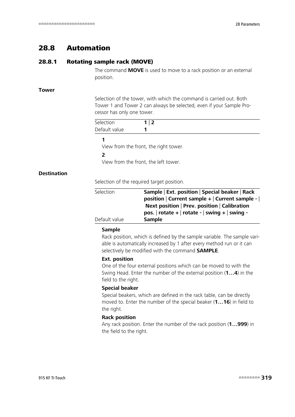 8 automation, 1 rotating sample rack (move), 8 automation 28.8.1 | Rotating sample rack (move) | Metrohm 915 KF Ti-Touch User Manual | Page 333 / 382