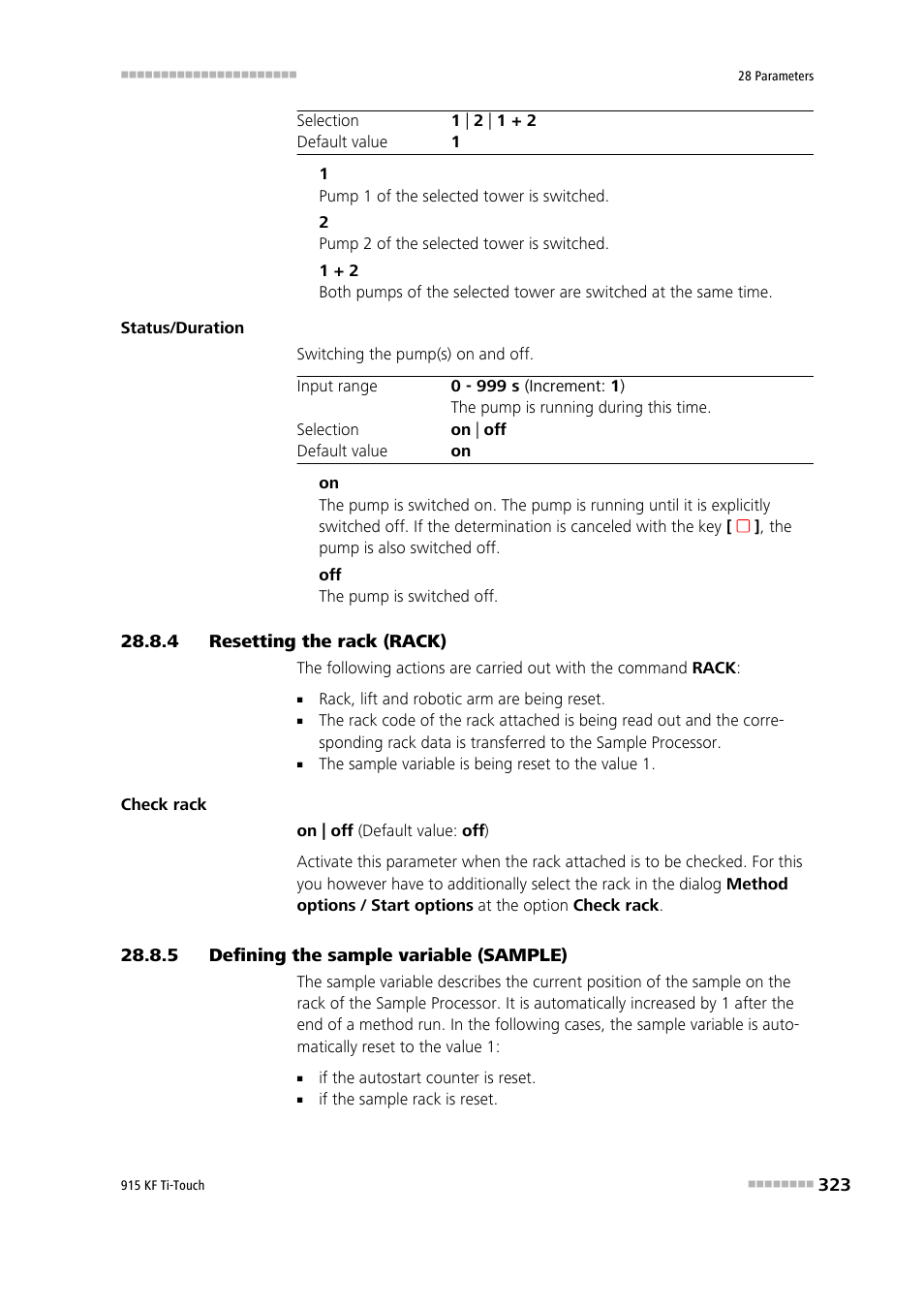 4 resetting the rack (rack), 5 defining the sample variable (sample), Resetting the rack (rack) | Defining the sample variable (sample) | Metrohm 915 KF Ti-Touch User Manual | Page 337 / 382