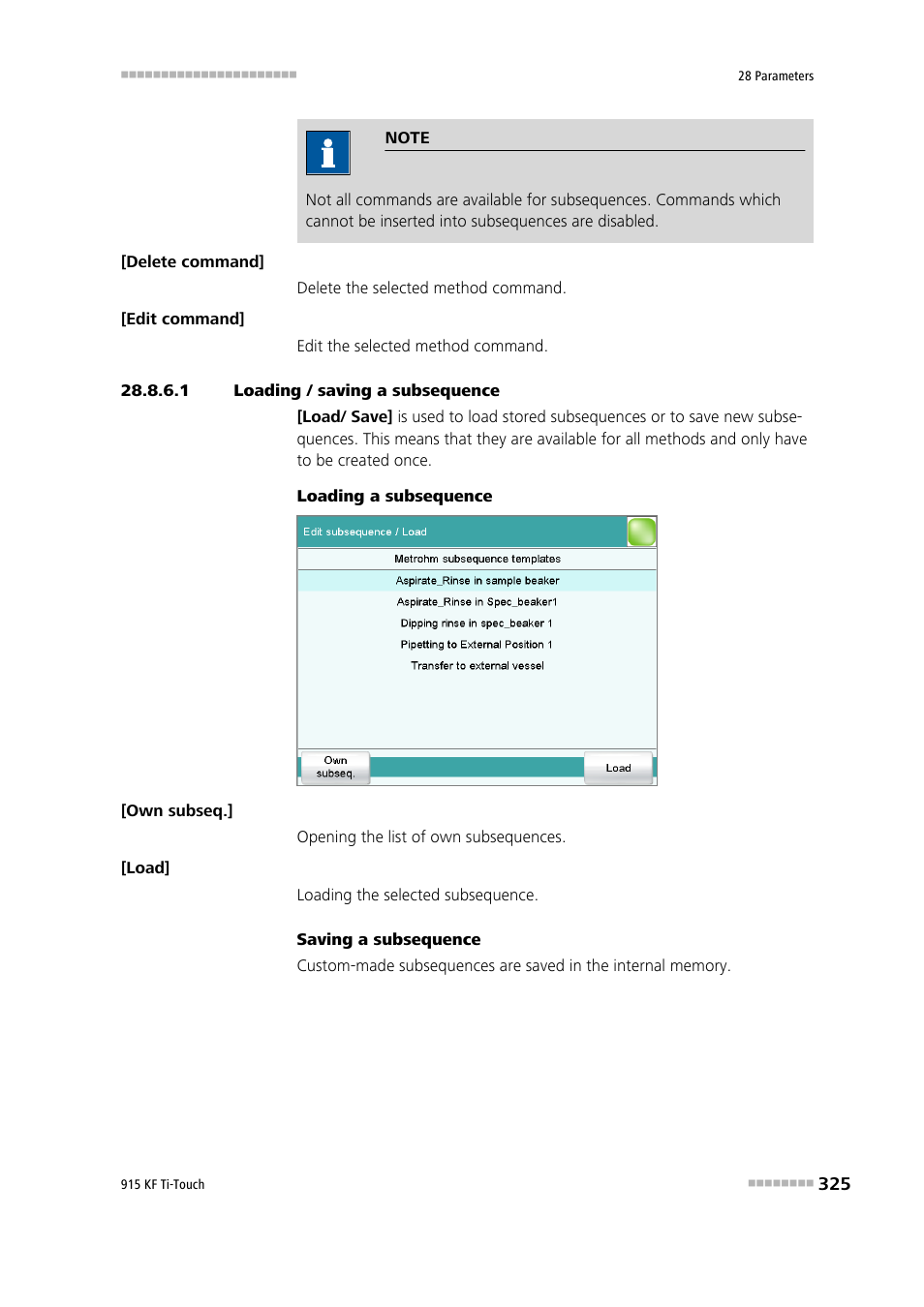 1 loading / saving a subsequence | Metrohm 915 KF Ti-Touch User Manual | Page 339 / 382