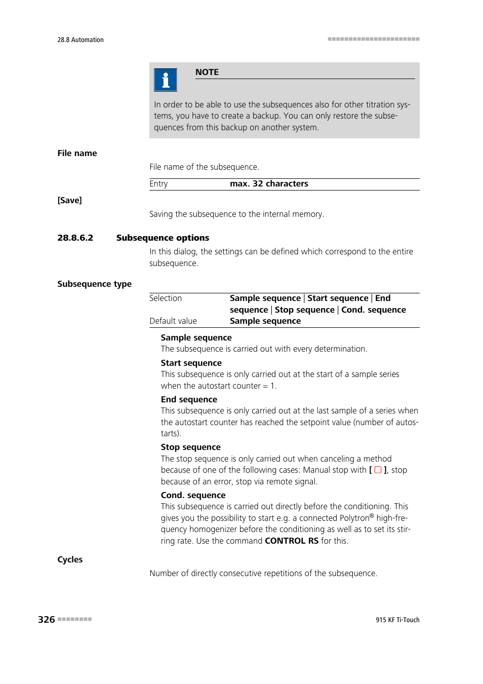 2 subsequence options | Metrohm 915 KF Ti-Touch User Manual | Page 340 / 382