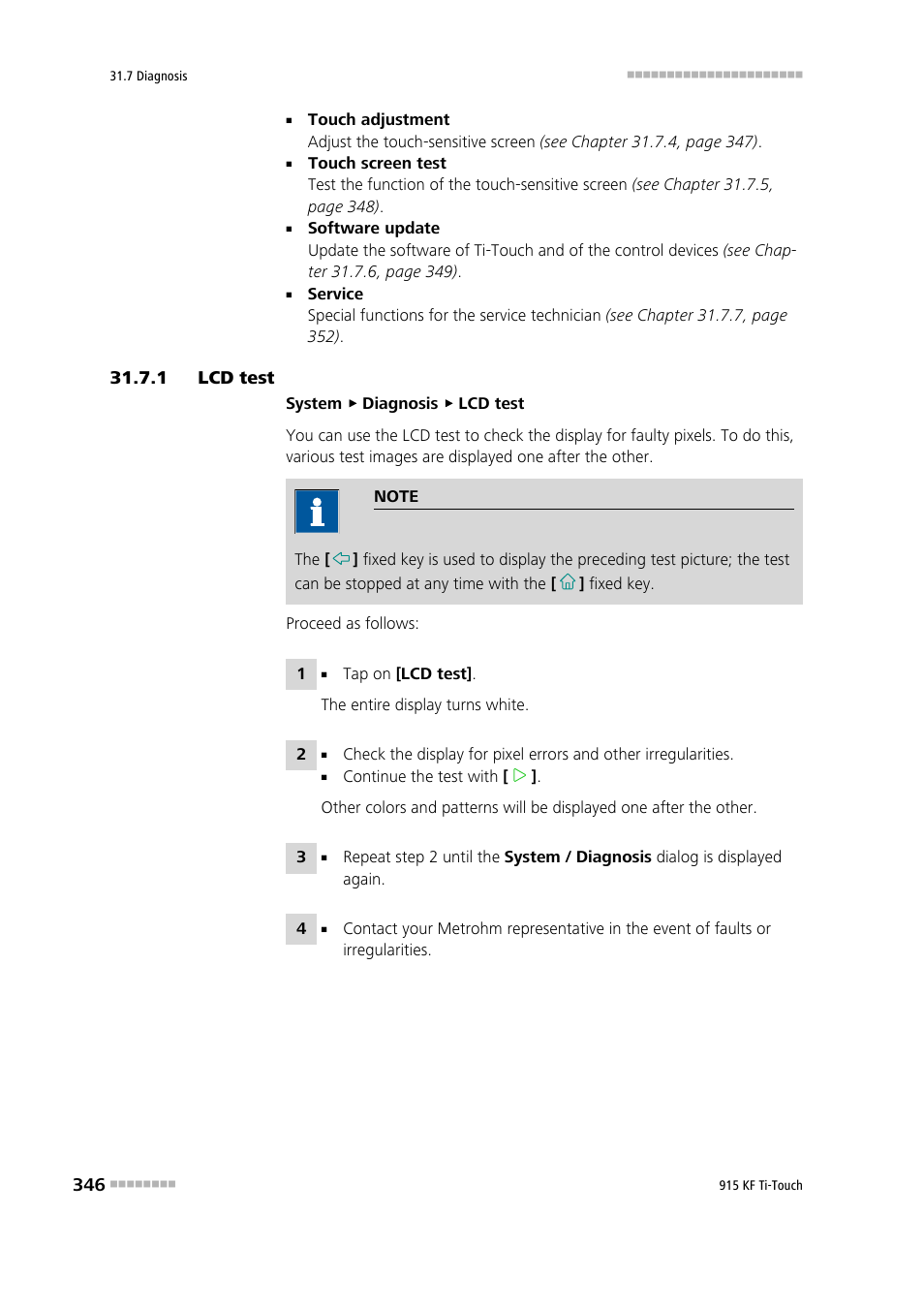 1 lcd test, Lcd test | Metrohm 915 KF Ti-Touch User Manual | Page 360 / 382