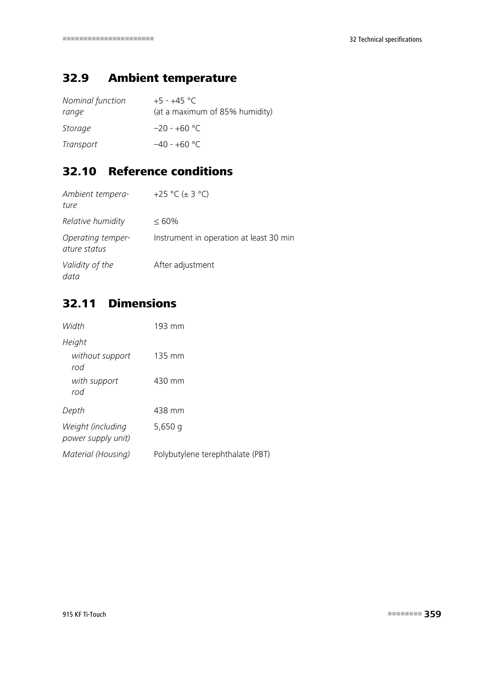 9 ambient temperature, 10 reference conditions, 11 dimensions | Metrohm 915 KF Ti-Touch User Manual | Page 373 / 382