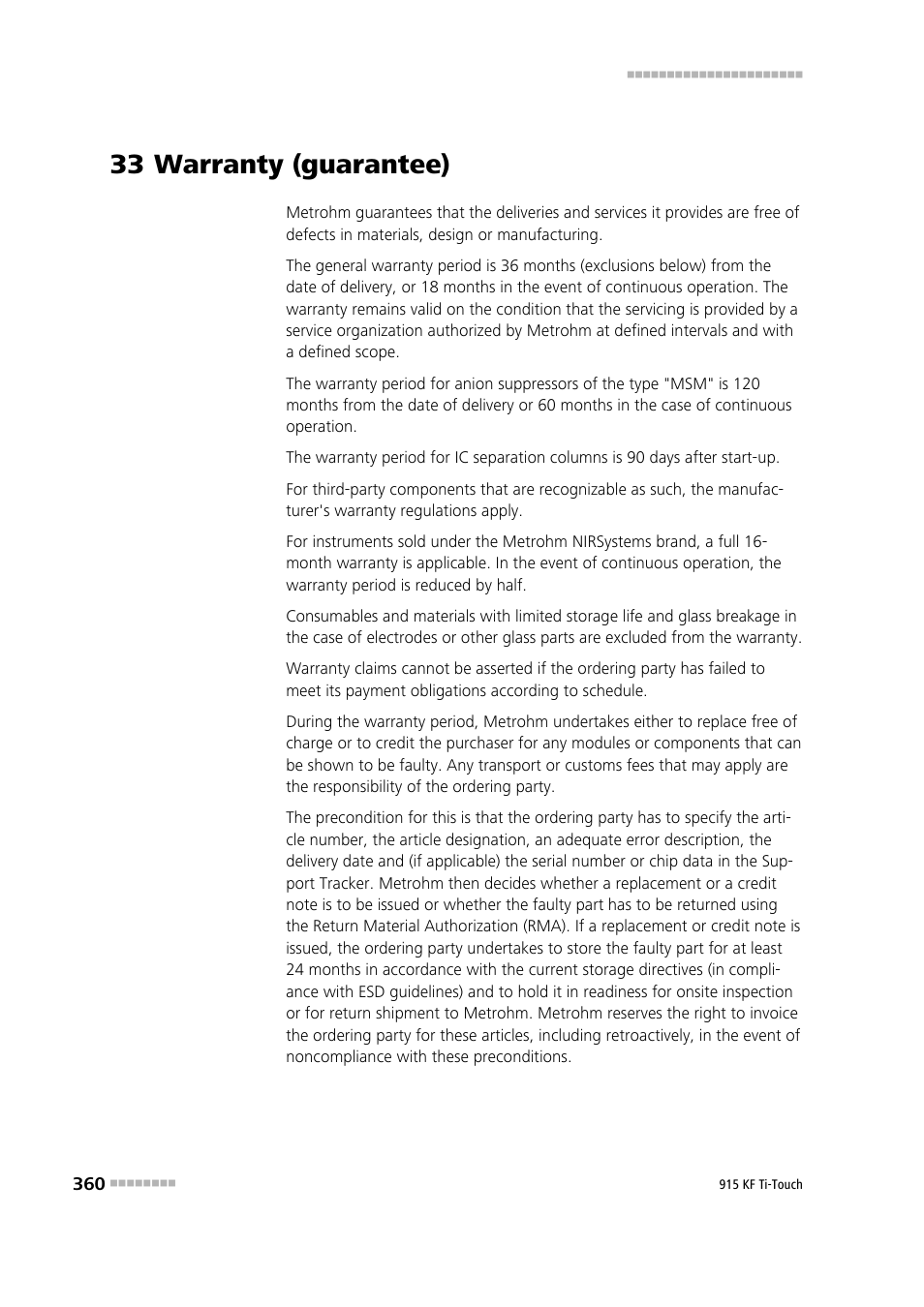 33 warranty (guarantee) | Metrohm 915 KF Ti-Touch User Manual | Page 374 / 382