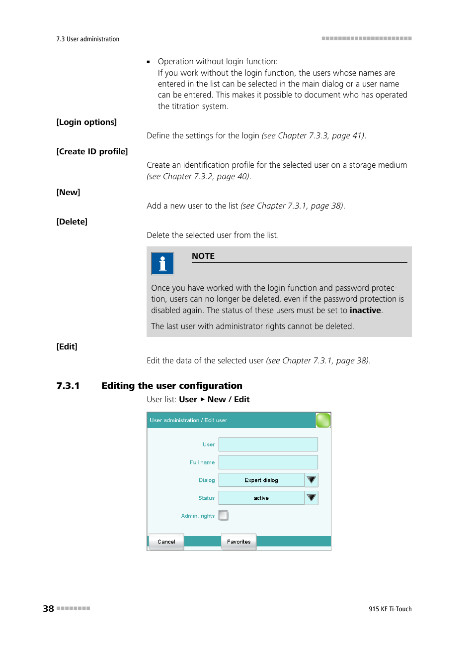 1 editing the user configuration, Editing the user configuration | Metrohm 915 KF Ti-Touch User Manual | Page 52 / 382