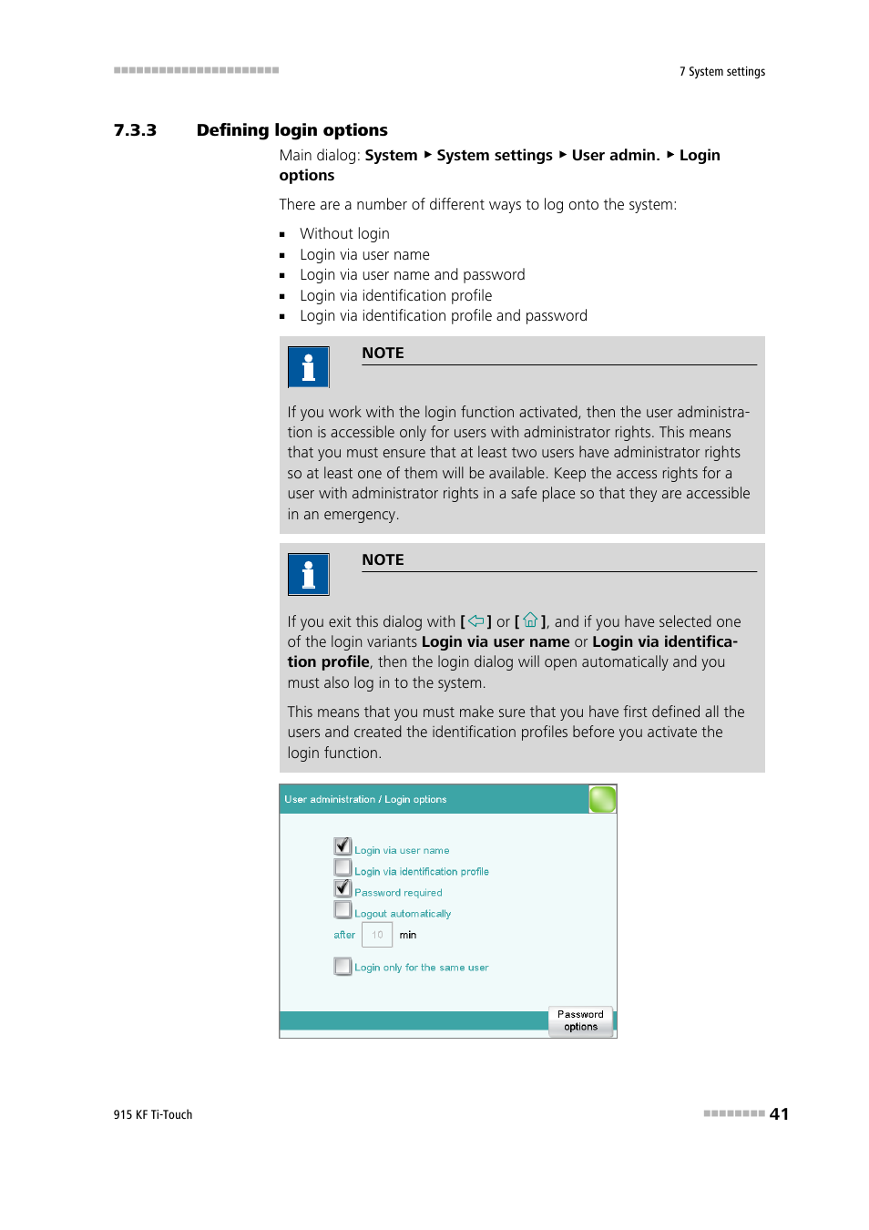 3 defining login options, Defining login options | Metrohm 915 KF Ti-Touch User Manual | Page 55 / 382