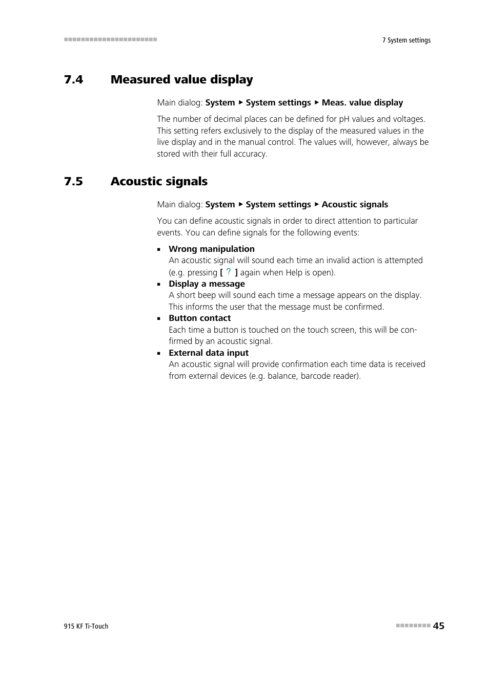 4 measured value display, 5 acoustic signals, Measured value display | Acoustic signals | Metrohm 915 KF Ti-Touch User Manual | Page 59 / 382