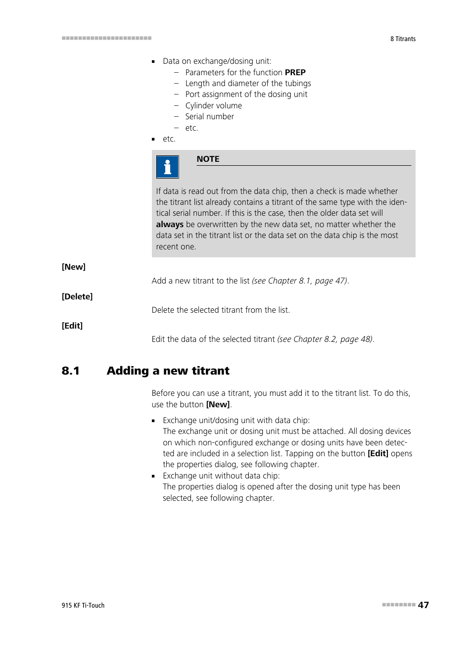1 adding a new titrant, Adding a new titrant | Metrohm 915 KF Ti-Touch User Manual | Page 61 / 382
