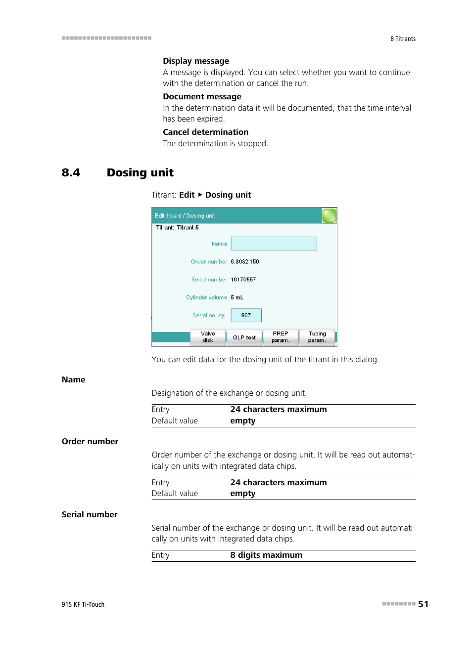 4 dosing unit, Dosing unit | Metrohm 915 KF Ti-Touch User Manual | Page 65 / 382