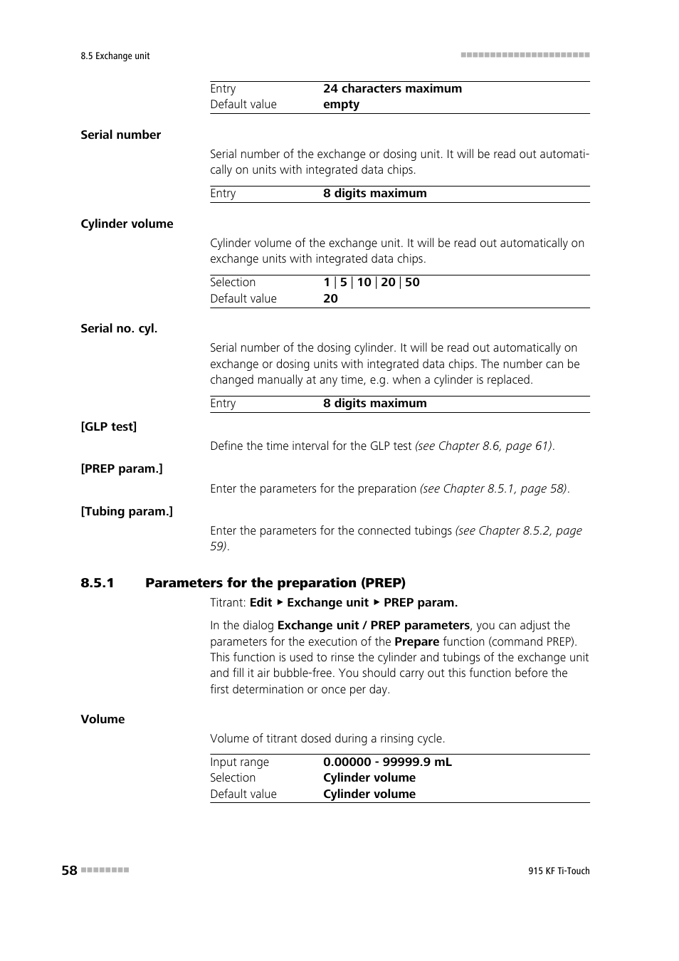 1 parameters for the preparation (prep), Parameters for the preparation (prep) | Metrohm 915 KF Ti-Touch User Manual | Page 72 / 382