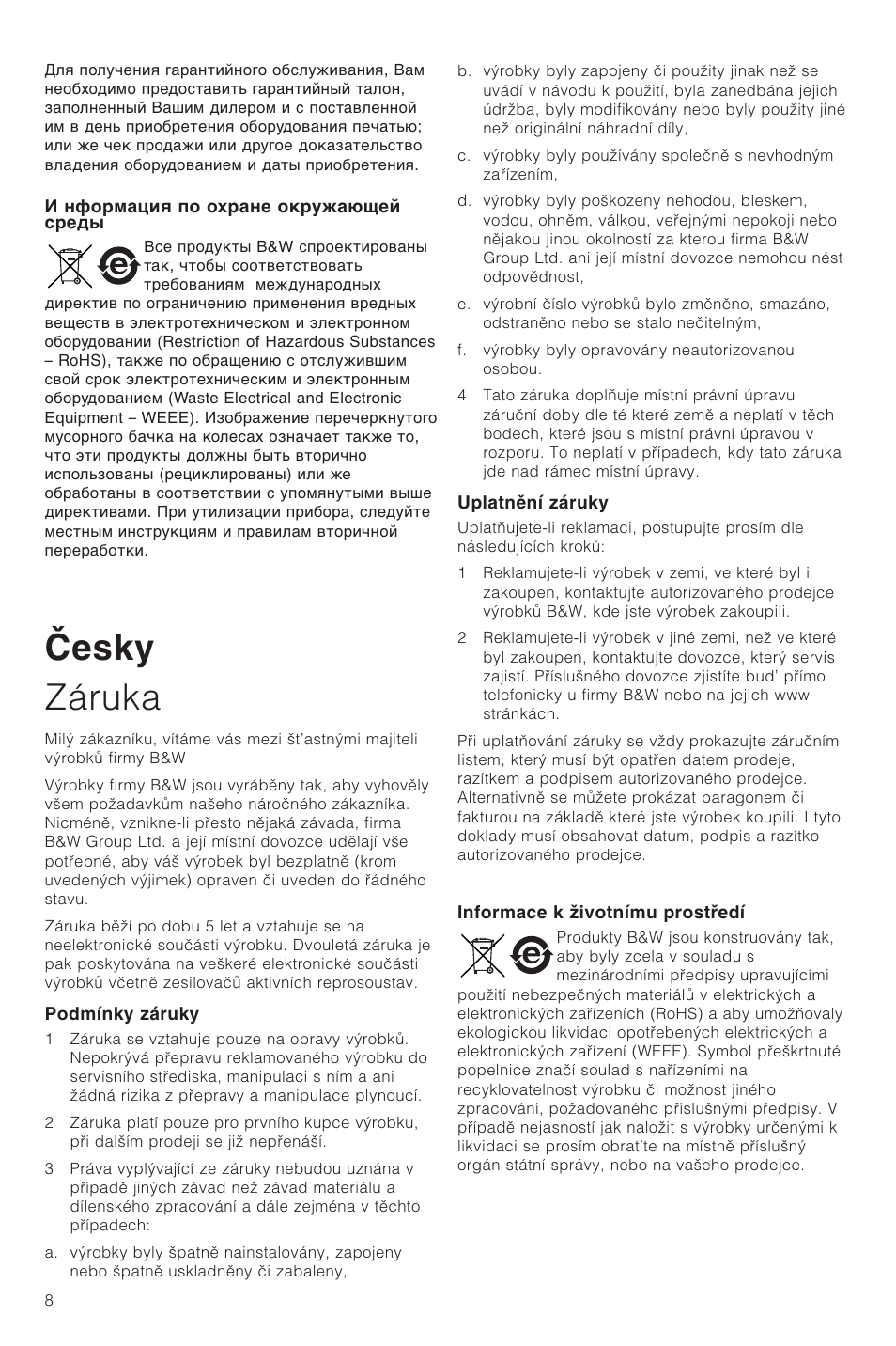Esky záruka | Bowers & Wilkins VM6 User Manual | Page 10 / 27