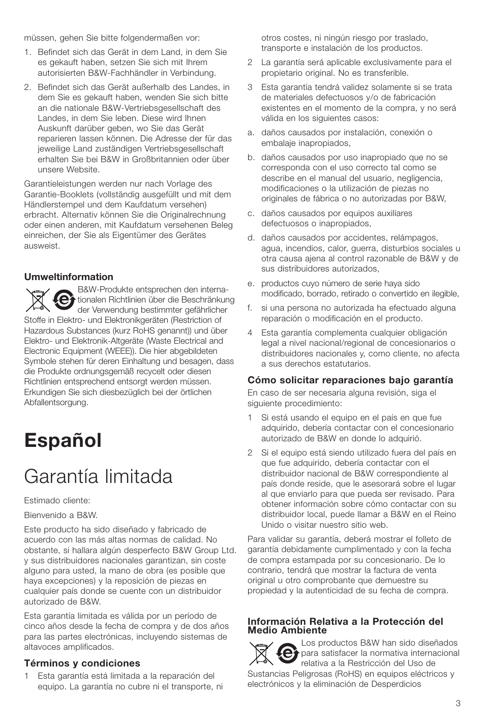 Español garantía limitada | Bowers & Wilkins VM6 User Manual | Page 5 / 27