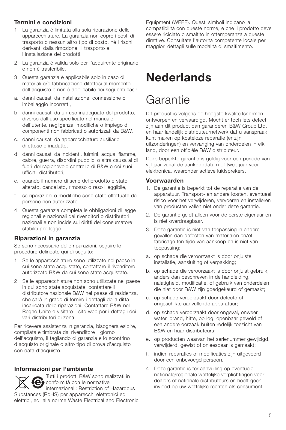 Nederlands garantie | Bowers & Wilkins VM6 User Manual | Page 7 / 27