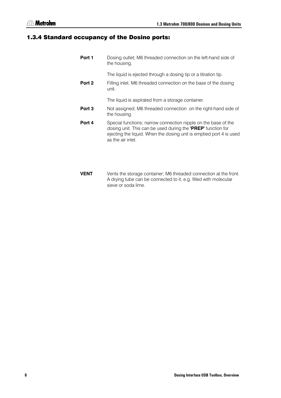 4 standard occupancy of the dosino ports, Standard occupancy of the dosino ports | Metrohm 846 Driver Toolbox User Manual | Page 12 / 53