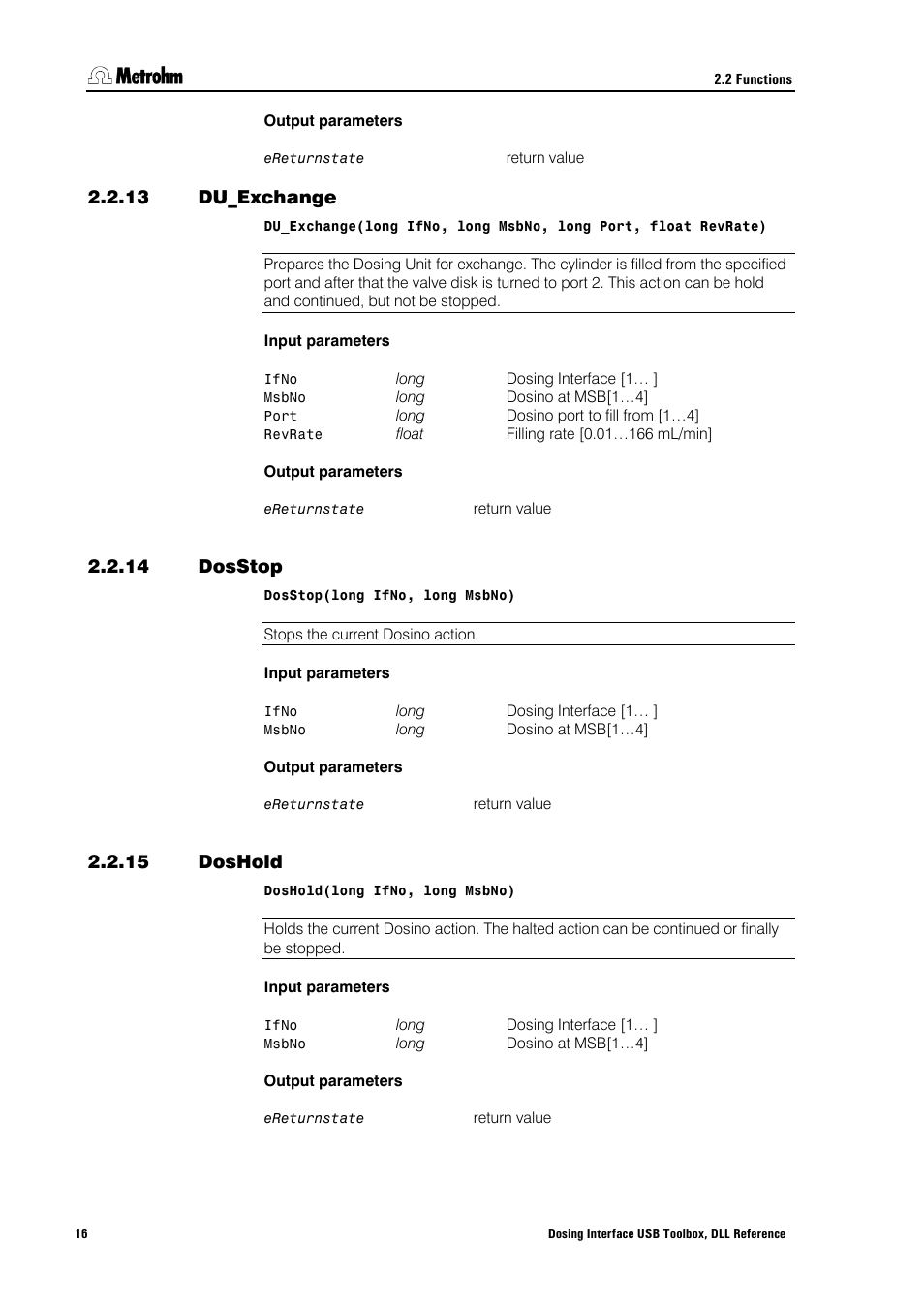 13 du_exchange, 14 dosstop, 15 doshold | Du_exchange, Dosstop, Doshold | Metrohm 846 Driver Toolbox User Manual | Page 20 / 53