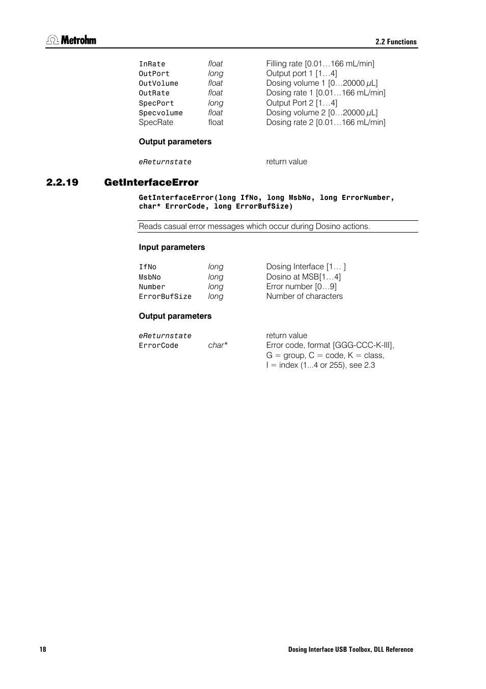 19 getinterfaceerror, Getinterfaceerror | Metrohm 846 Driver Toolbox User Manual | Page 22 / 53