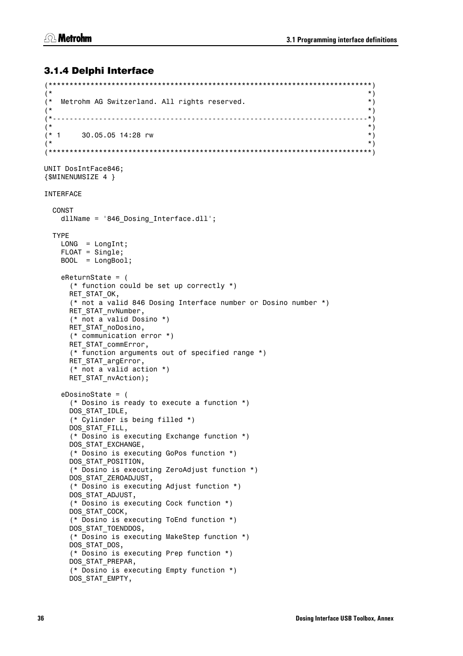 4 delphi interface, Delphi interface | Metrohm 846 Driver Toolbox User Manual | Page 40 / 53