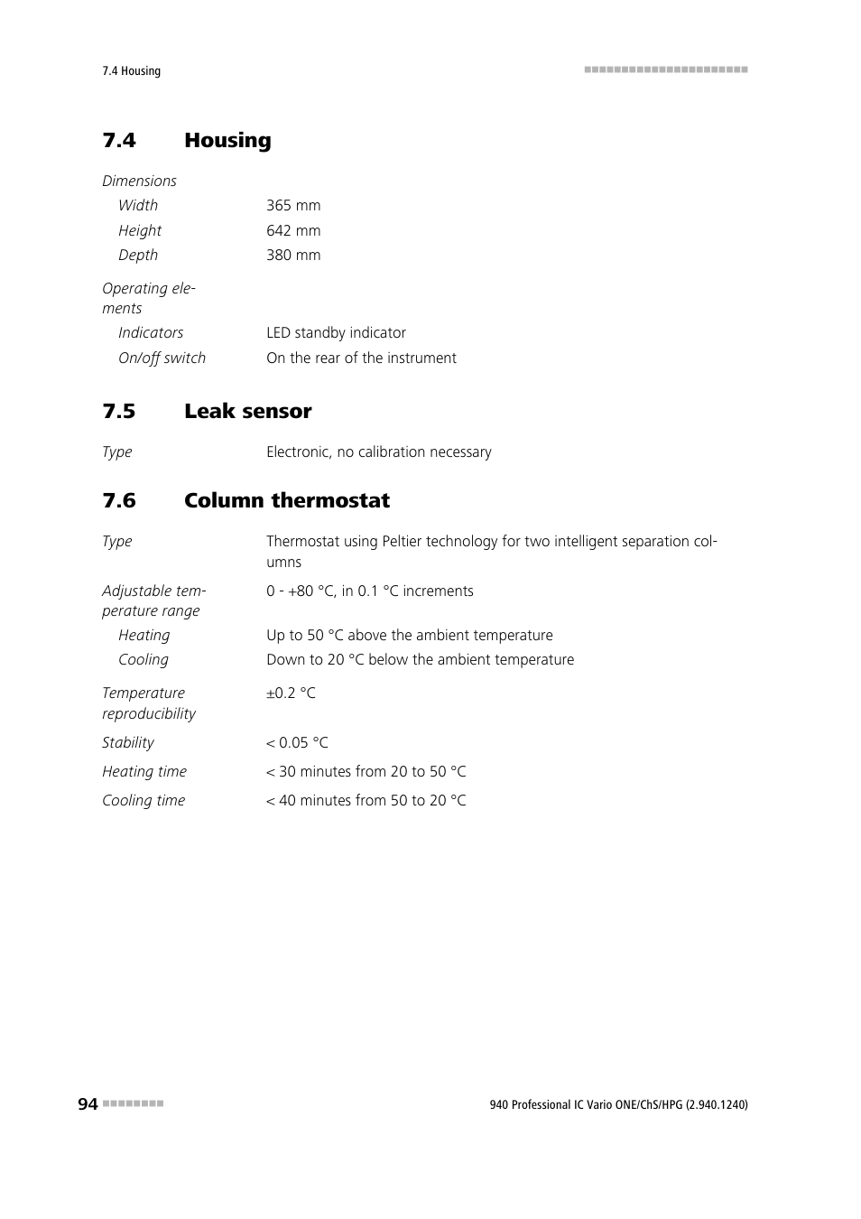 4 housing, 5 leak sensor, 6 column thermostat | Housing, Leak sensor, Column thermostat | Metrohm 940 Professional IC Vario ONE/ChS/HPG User Manual | Page 102 / 112