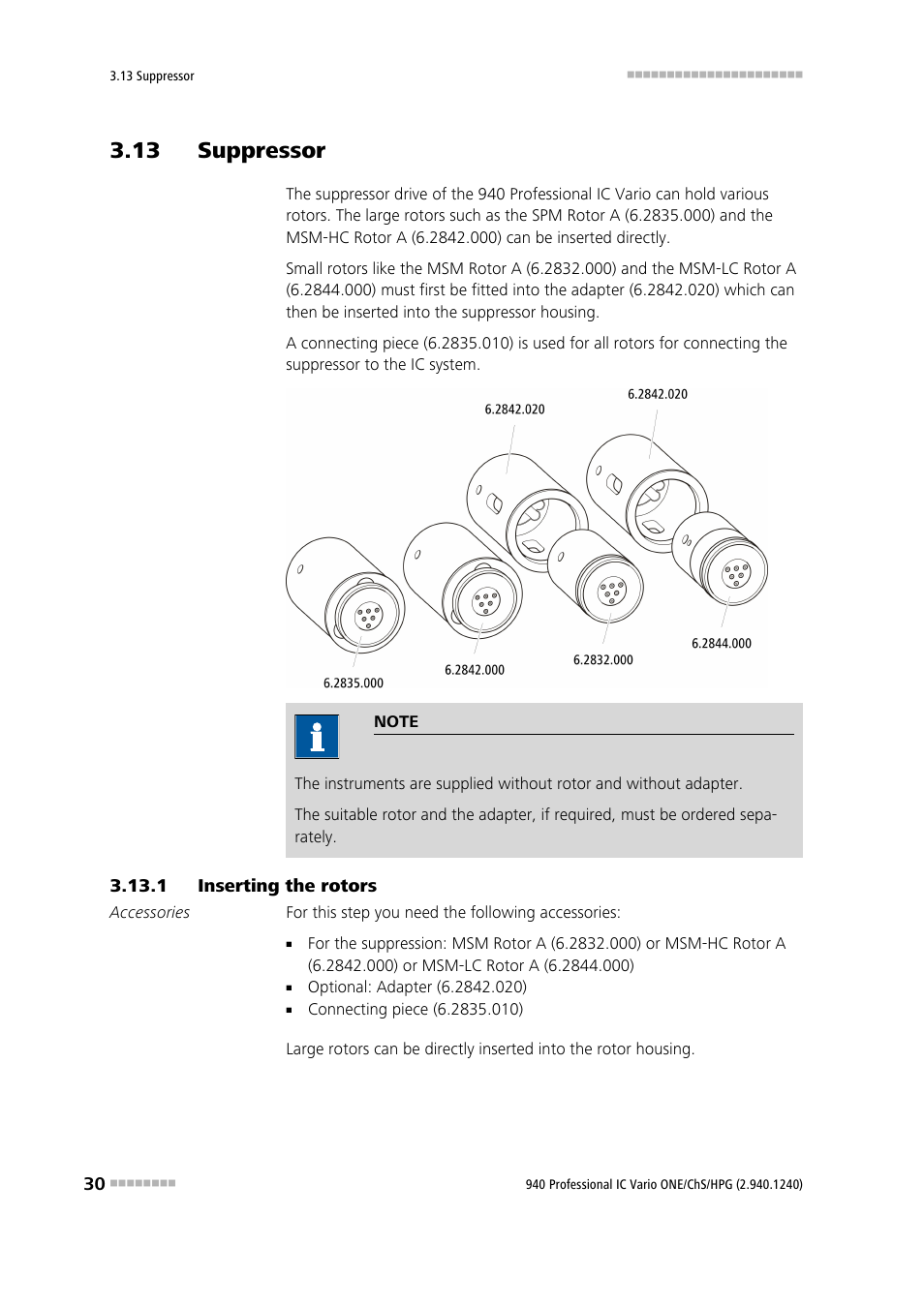 13 suppressor, 1 inserting the rotors, Inserting the rotors | Metrohm 940 Professional IC Vario ONE/ChS/HPG User Manual | Page 38 / 112