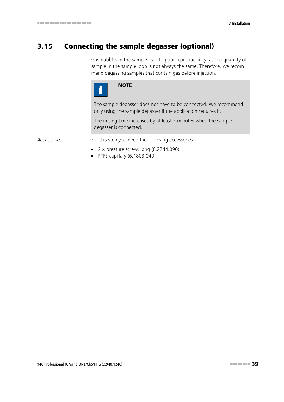 15 connecting the sample degasser (optional) | Metrohm 940 Professional IC Vario ONE/ChS/HPG User Manual | Page 47 / 112
