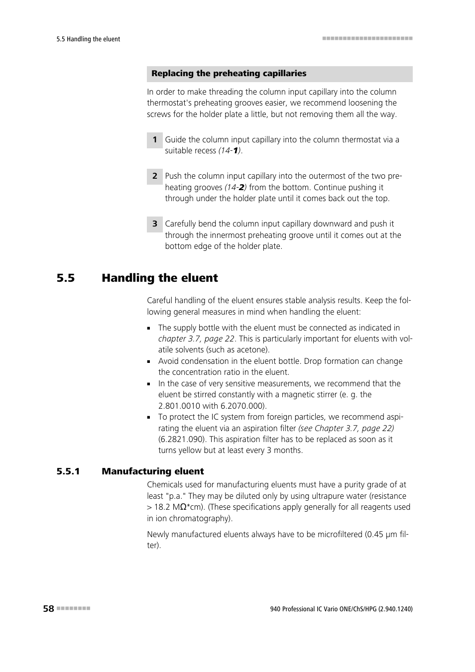 5 handling the eluent, 1 manufacturing eluent, Handling the eluent | Manufacturing eluent | Metrohm 940 Professional IC Vario ONE/ChS/HPG User Manual | Page 66 / 112