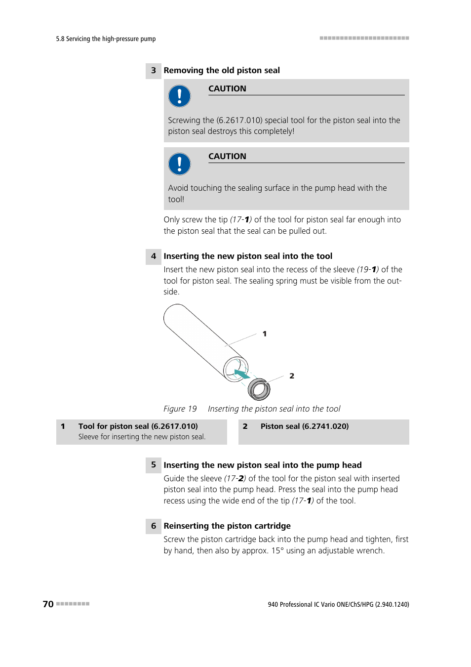 Figure 19, Inserting the piston seal into the tool | Metrohm 940 Professional IC Vario ONE/ChS/HPG User Manual | Page 78 / 112