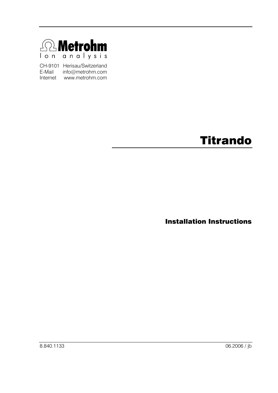 Metrohm 835 Titrando User Manual | 70 pages